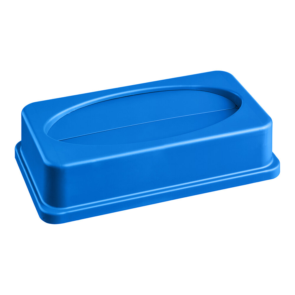 Lavex Dark Blue Slim Rectangular Trash Can Drop Shot Lid