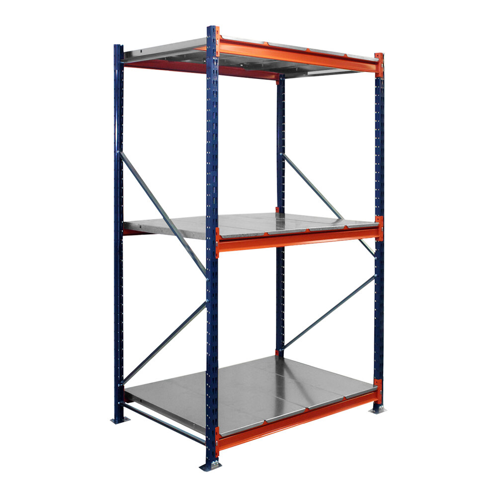 Interlake Mecalux 60" x 36" x 144" Blue / Orange Bulk Rack Starter with Steel Decking M0085674
