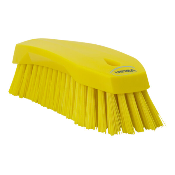 Vikan 38906 7 15/16" Yellow Scrub Brush with Stiff Bristles
