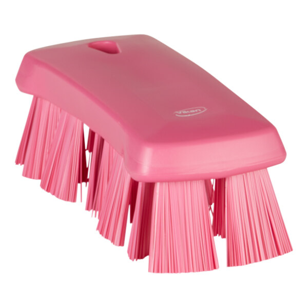 Vikan 38911 6 15/16" Pink Ultra Safe Technology Hand Brush with Stiff Bristles