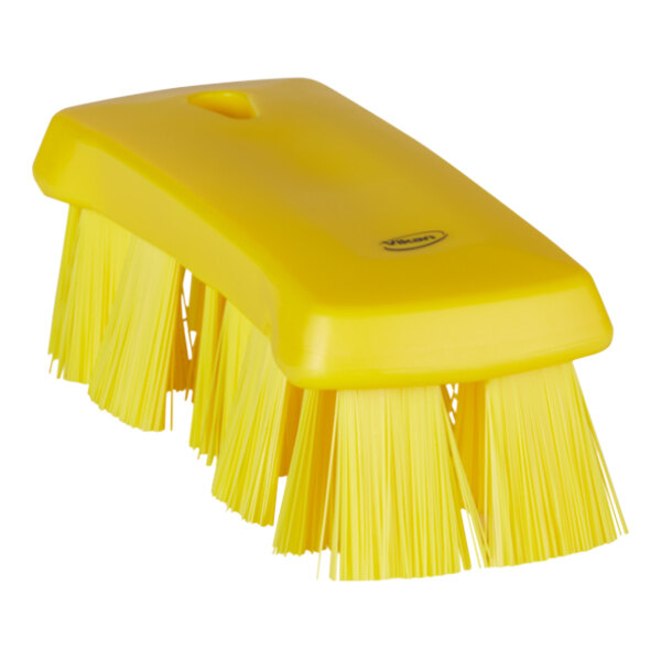 Vikan 38916 6 15/16" Yellow Ultra Safe Technology Hand Brush with Stiff Bristles