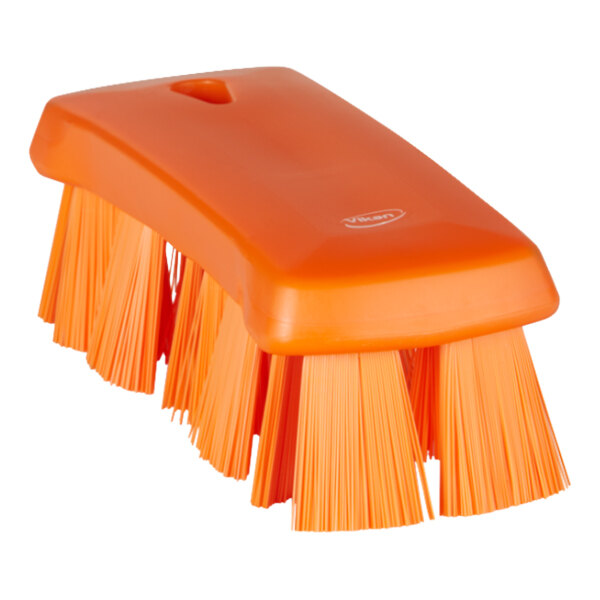 Vikan 38917 6 15/16" Orange Ultra Safe Technology Hand Brush with Stiff Bristles