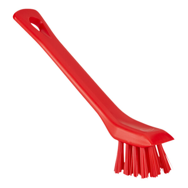 Vikan 39514 5 15/16" Red Detail Brush with Stiff Bristles and Scraping Edge