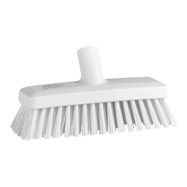 Vikan 70425 9" White Wall / Deck Scrub Head with Stiff Bristles