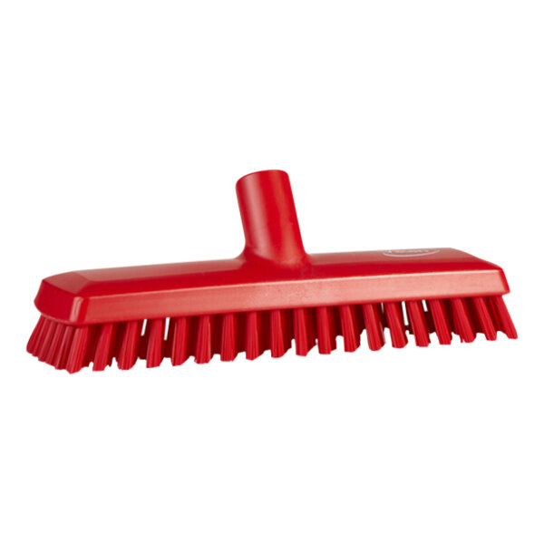 Vikan 70414 10 1/2" Red Water Fed Deck Scrub Head with Extra Stiff Bristles