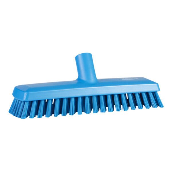 Vikan 70433 10 1/2" Blue Water Fed Deck Scrub Head with Medium Bristles