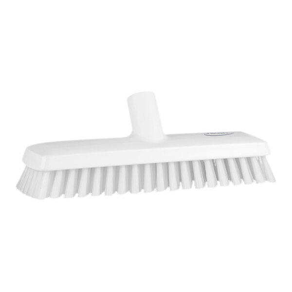 Vikan 70435 10 1/2" White Water Fed Deck Scrub Head with Medium Bristles