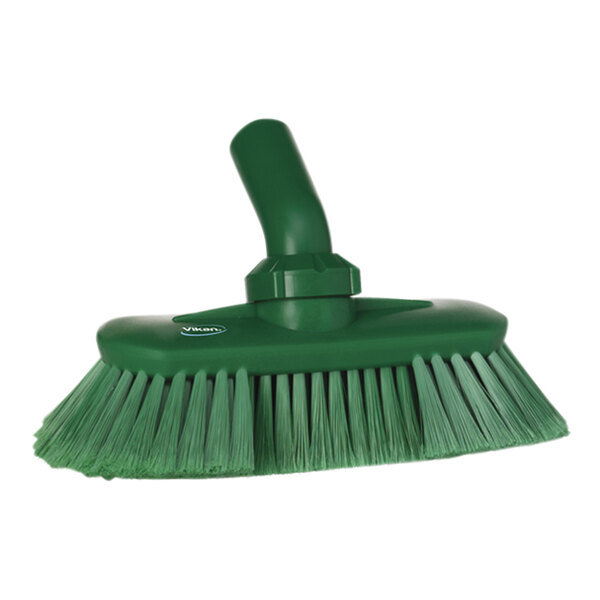 Vikan 70672 9 1/2" Green Adjustable Water Fed Washing Brush Head with Soft / Split Bristles