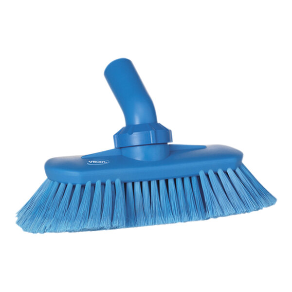 Vikan 70673 9 1/2" Blue Adjustable Water Fed Washing Brush Head with Soft / Split Bristles