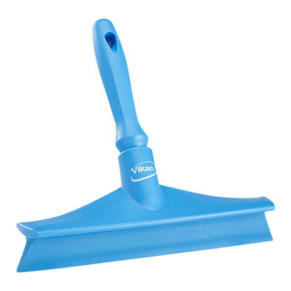 Vikan 71253 9 5/8" Blue Ultra-Hygienic Single Blade Rubber Table Squeegee with Plastic Frame