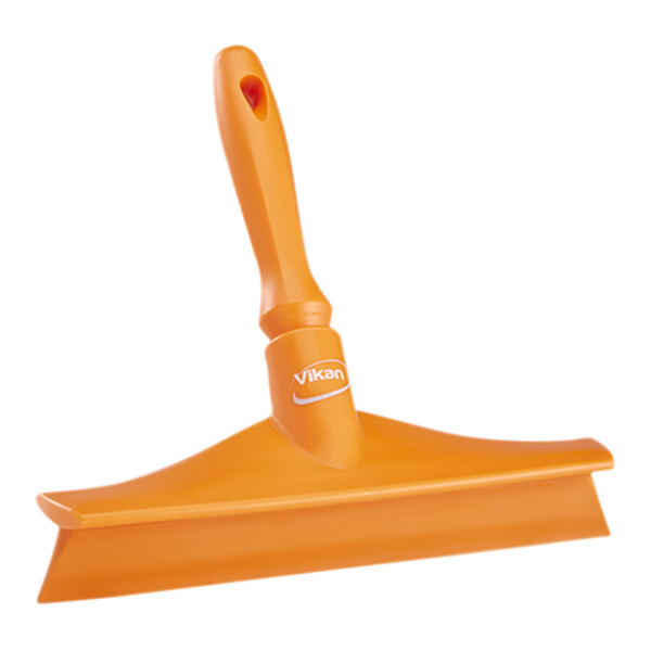 Vikan 71257 9 5/8" Orange Ultra-Hygienic Single Blade Rubber Table Squeegee with Plastic Frame
