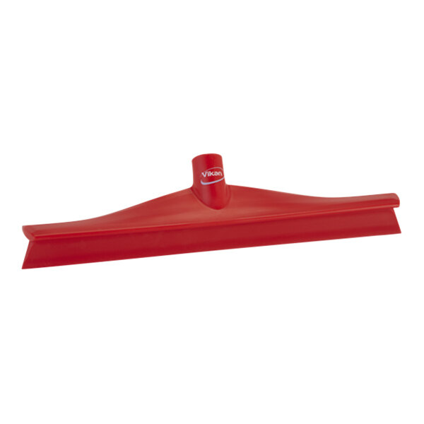 Vikan 71404 15 3/4" Red Ultra-Hygienic Single Blade Rubber Floor Squeegee with Plastic Frame
