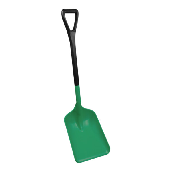 Vikan 10" Wide Green / Black Polypropylene Medium Blade Safety Shovel with Standard Handle 6892SS