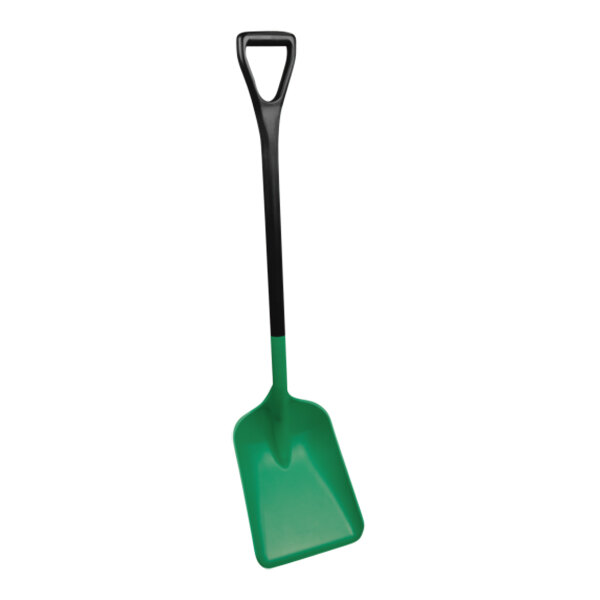 Vikan 10" Wide Green / Black Polypropylene Medium Blade Safety Shovel with Extended Handle 6896SS