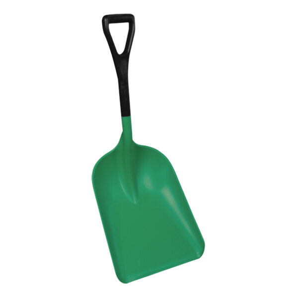 Vikan 14" Wide Green / Black Polypropylene Large Blade Safety Shovel with Short Handle 6897SS