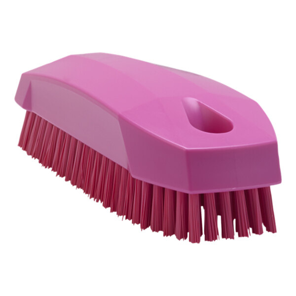 Vikan 64401 5 1/8" Pink Hand / Nail Brush with Stiff Polyester Bristles