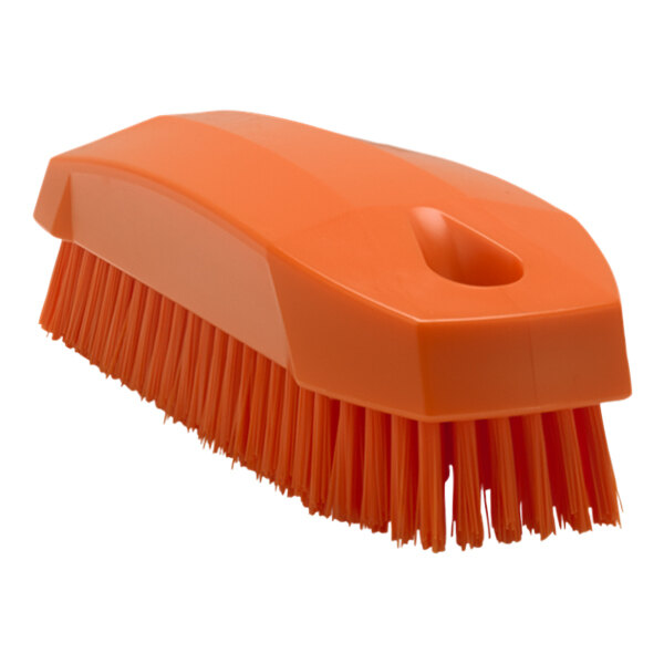Vikan 64407 5 1/8" Orange Hand / Nail Brush with Stiff Polyester Bristles