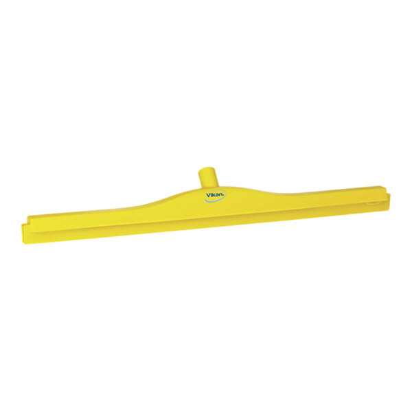 Vikan 77156 27 5/8" Yellow Ultra-Hygienic Double Blade Rubber Floor Squeegee with Plastic Frame and Replacement Cassette