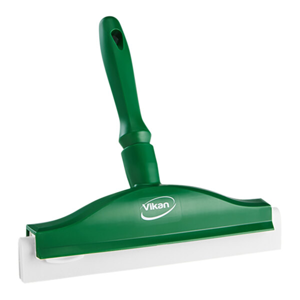 Vikan 77512 9 13/16" Green Double Blade Rubber Hand Squeegee with Plastic Frame and Replacement Cassette