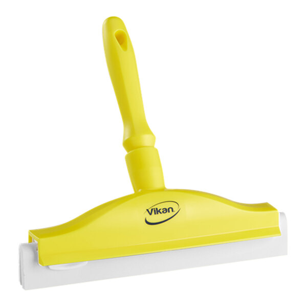 Vikan 77516 9 13/16" Yellow Double Blade Rubber Hand Squeegee with Plastic Frame and Replacement Cassette