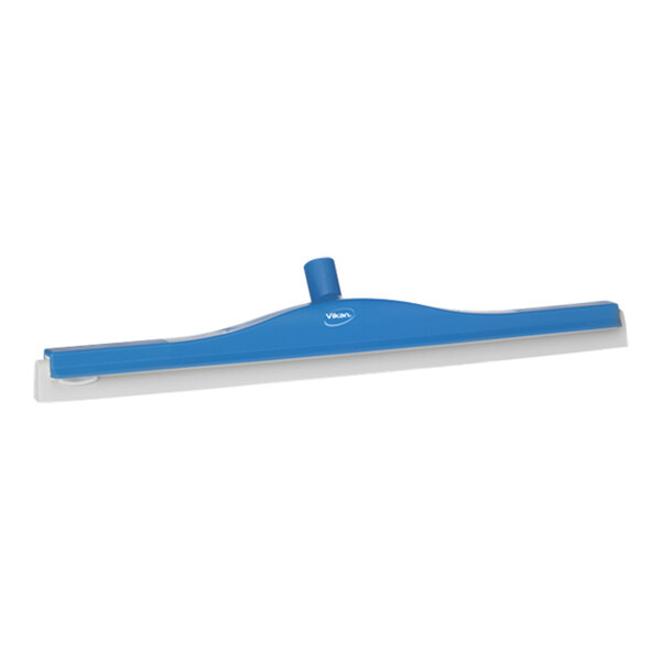 Vikan 77643 23 5/8" Blue Double Blade Rubber Revolving Neck Floor Squeegee with Plastic Frame and Replacement Cassette