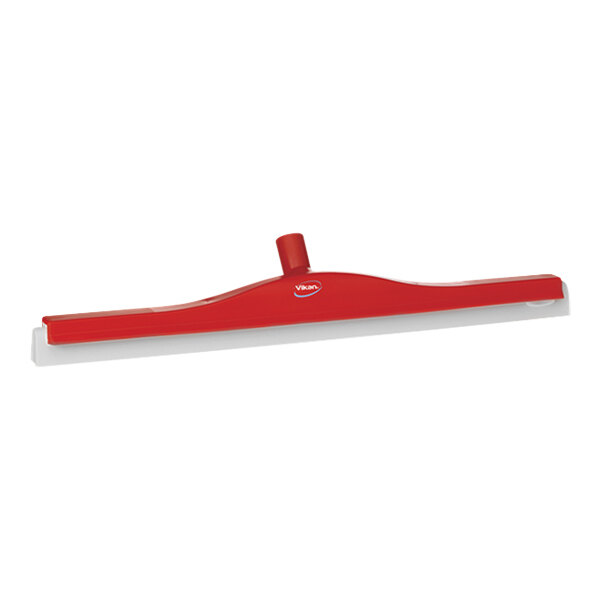 Vikan 77644 23 5/8" Red Double Blade Rubber Revolving Neck Floor Squeegee with Plastic Frame and Replacement Cassette