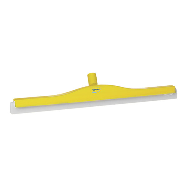 Vikan 77646 23 5/8" Yellow Double Blade Rubber Revolving Neck Floor Squeegee with Plastic Frame and Replacement Cassette