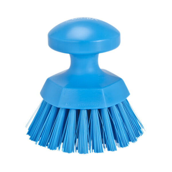 Vikan 38853 4 5/16" Blue Round Scrub Brush with Stiff Bristles