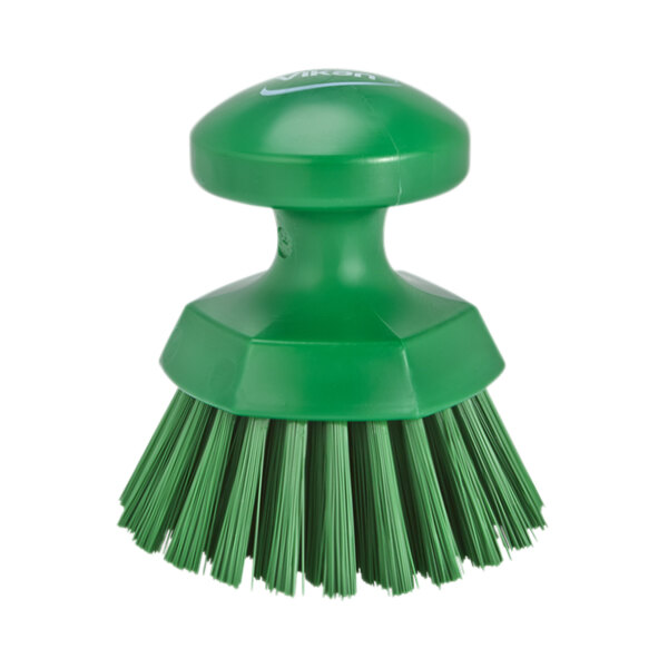 Vikan 38852 4 5/16" Green Round Scrub Brush with Stiff Bristles