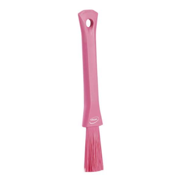 Vikan 5551301 8 1/8" Pink Ultra Safe Technology Detail Brush with Soft Bristles