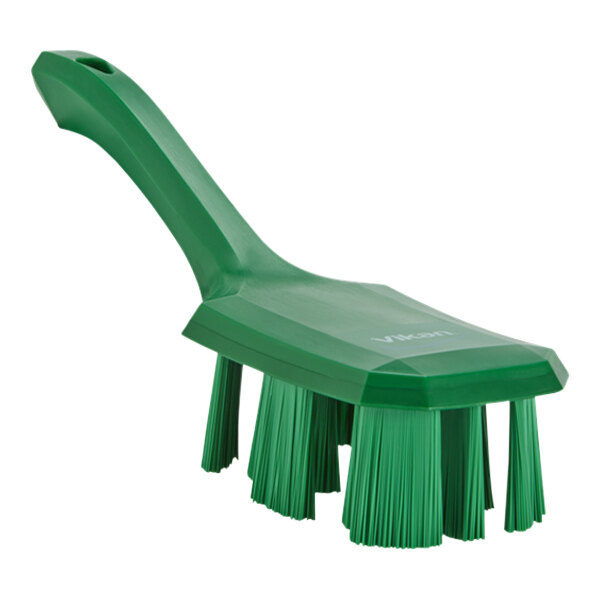 Vikan Ultra Safe Technology 41792 10 3/16" Green Hand Brush with Short Handle and Stiff Bristles