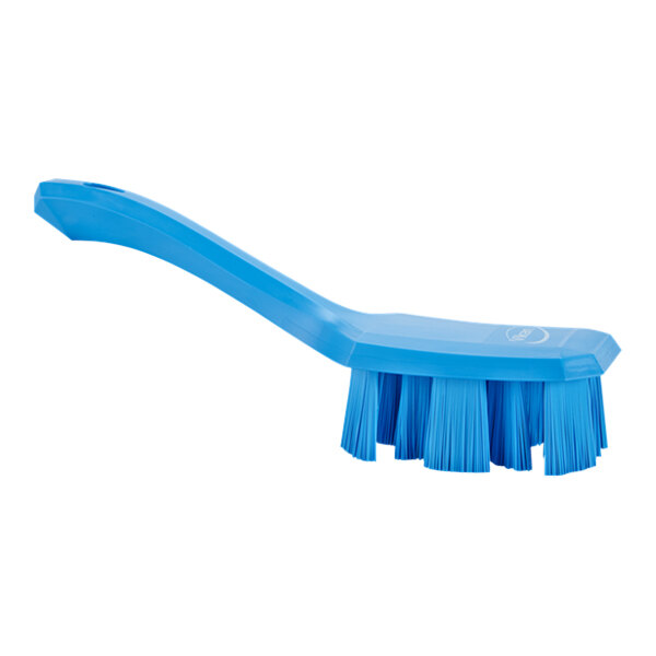 Vikan Ultra Safe Technology 41793 10 3/16" Blue Hand Brush with Short Handle and Stiff Bristles