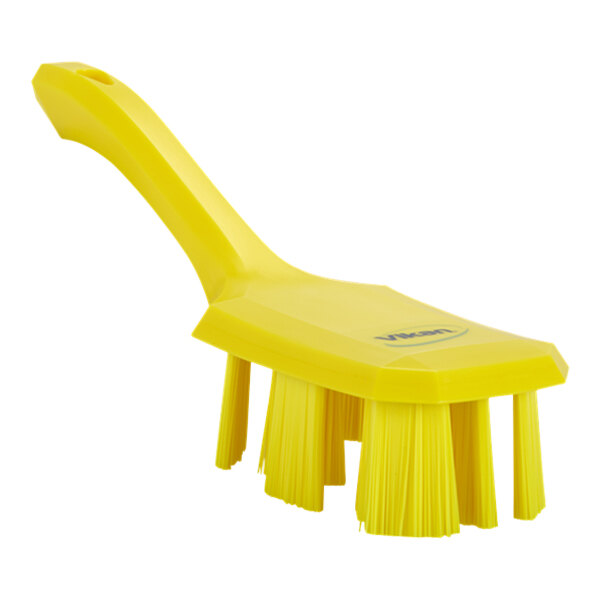 Vikan Ultra Safe Technology 41796 10 3/16" Yellow Hand Brush with Short Handle and Stiff Bristles