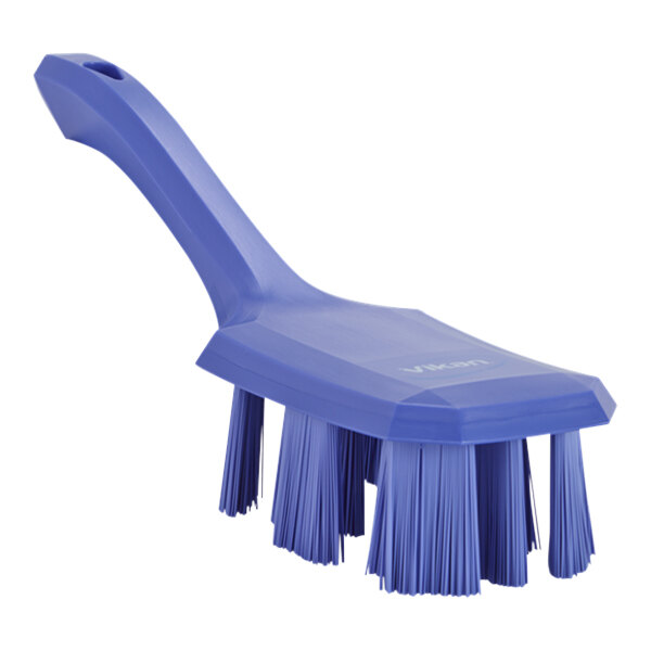 Vikan Ultra Safe Technology 41798 10 3/16" Purple Hand Brush with Short Handle and Stiff Bristles