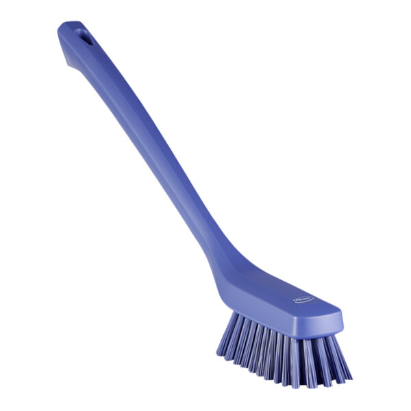 Vikan 41858 16 1/2" Purple Narrow Cleaning Brush with Long Handle and Stiff Bristles