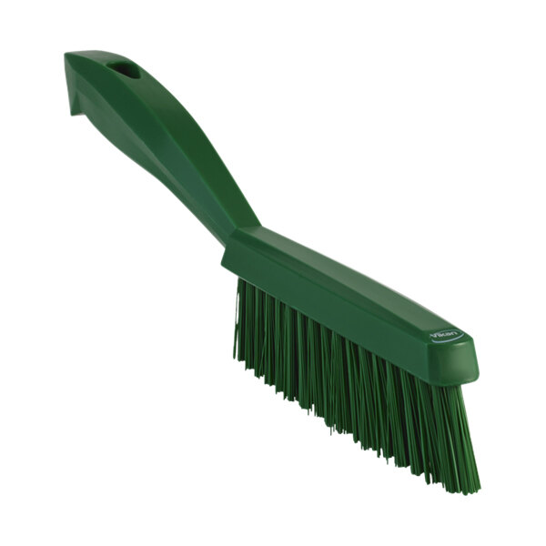 Vikan 41952 11 13/16" Green Narrow Hand Brush with Short Handle and Extra Stiff Bristles