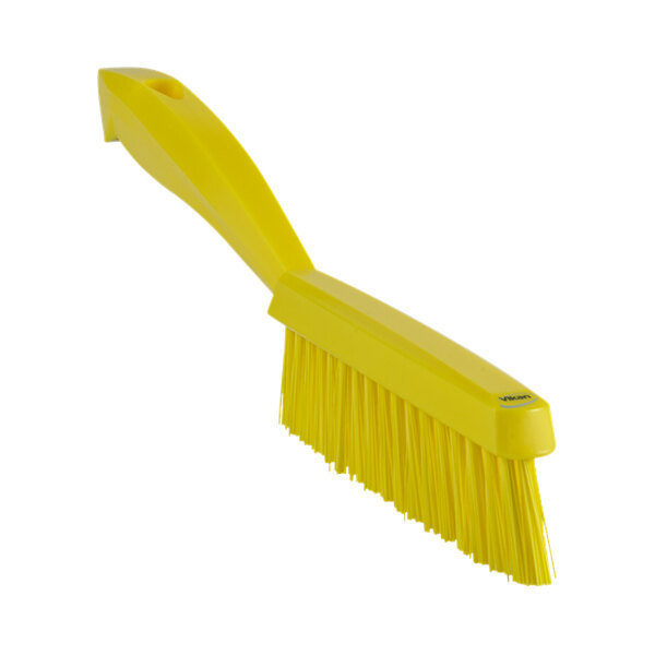 Vikan 41956 11 13/16" Yellow Narrow Hand Brush with Short Handle and Extra Stiff Bristles