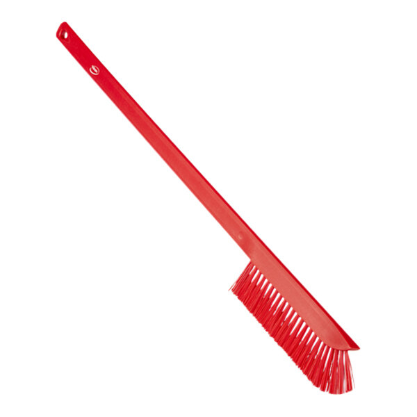 Vikan 41974 23 5/8" Red Ultra-Slim Cleaning Brush with Medium Bristles