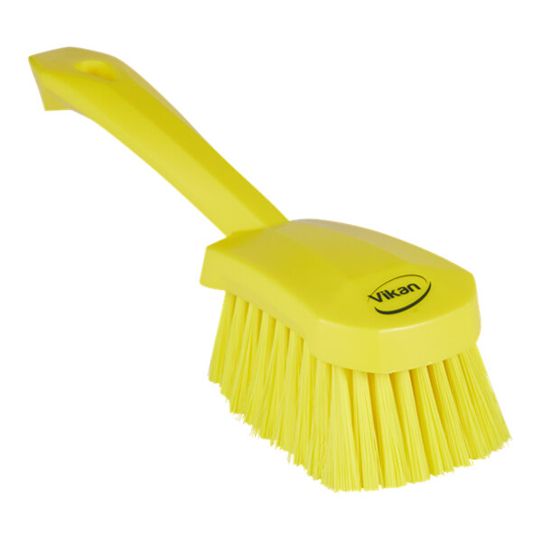 Vikan 41986 10 5/8" Yellow Washing Brush with Soft Bristles