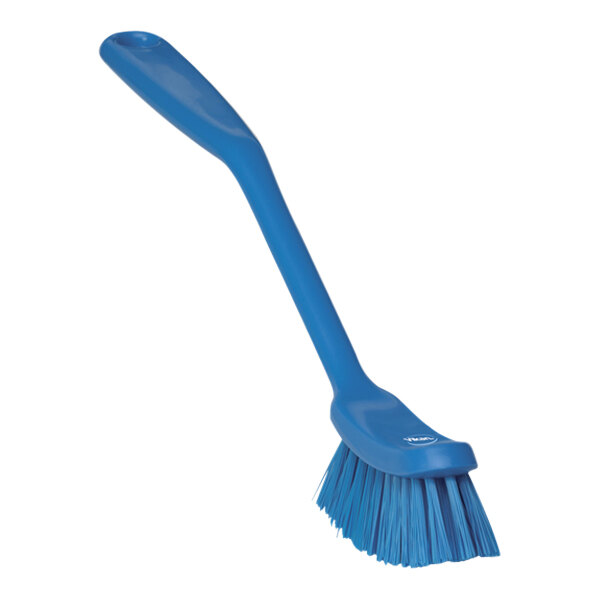 Vikan 42873 11 7/16" Blue Narrow Dish Brush with Medium Bristles
