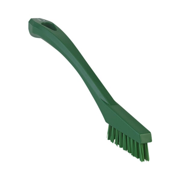 Vikan 44012 8 1/8" Green Detail Brush with Extra Stiff Bristles