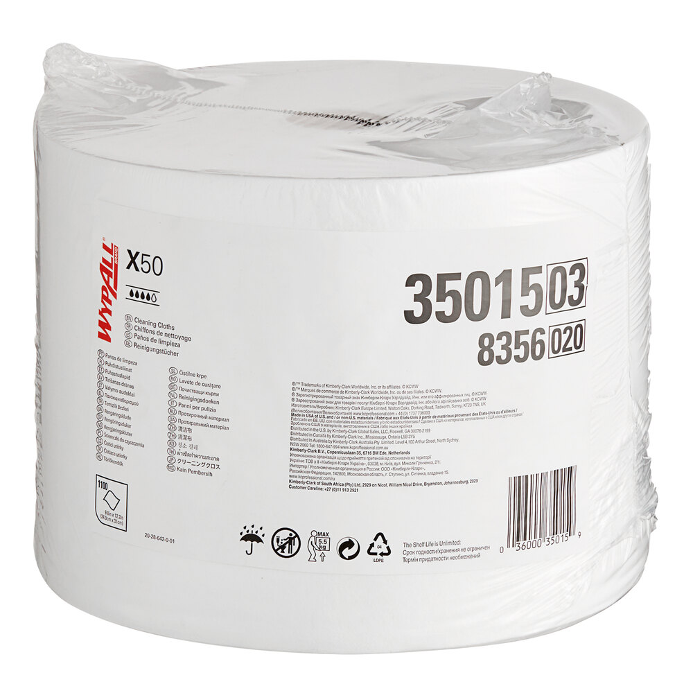 WypAll® X50 9 13/16" x 12 1/4" White Wiper 35015 - 1,100/Roll