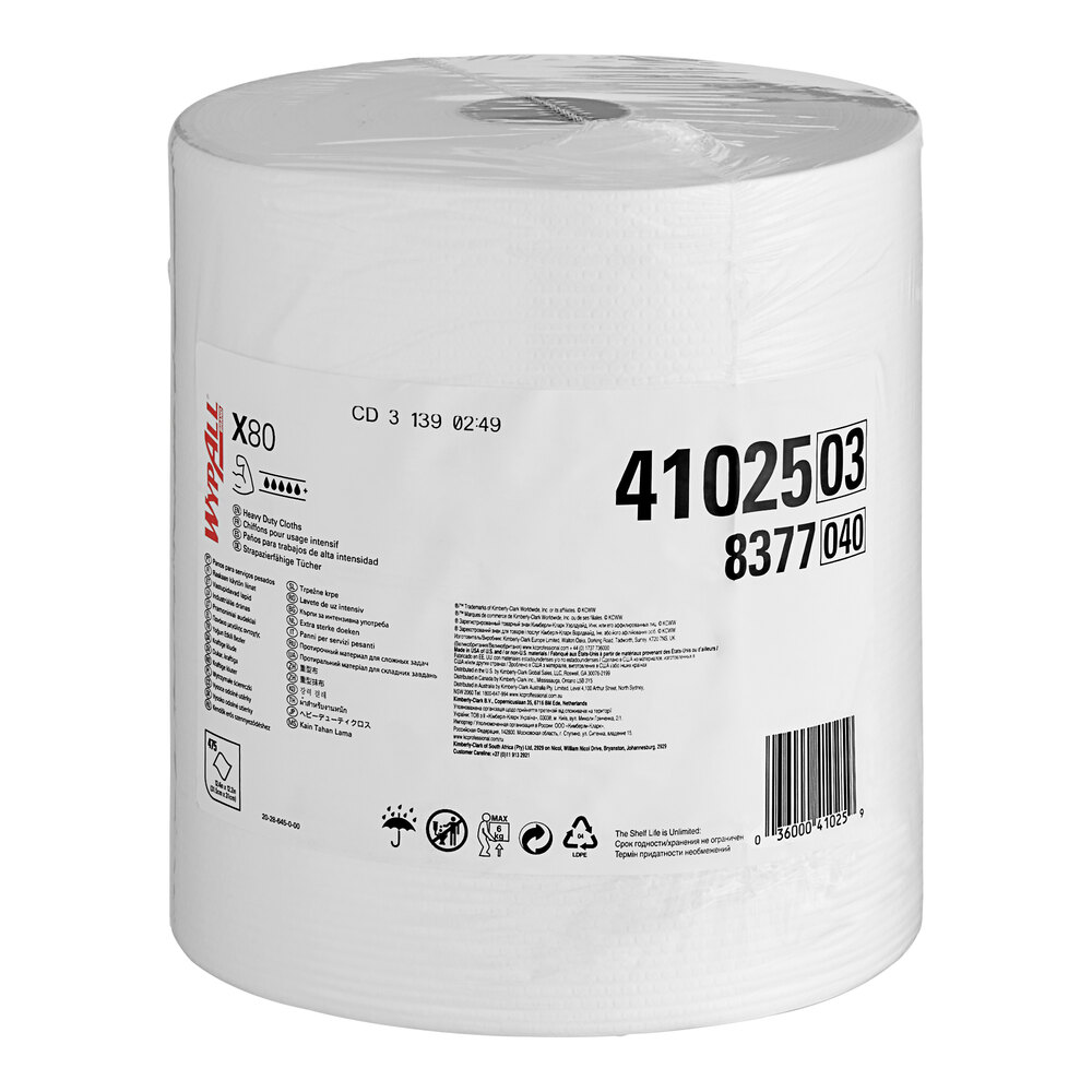 WypAll® 41025 X80 12 1/4" x 12 1/2" White Heavy-Duty Wiper - 475/Roll