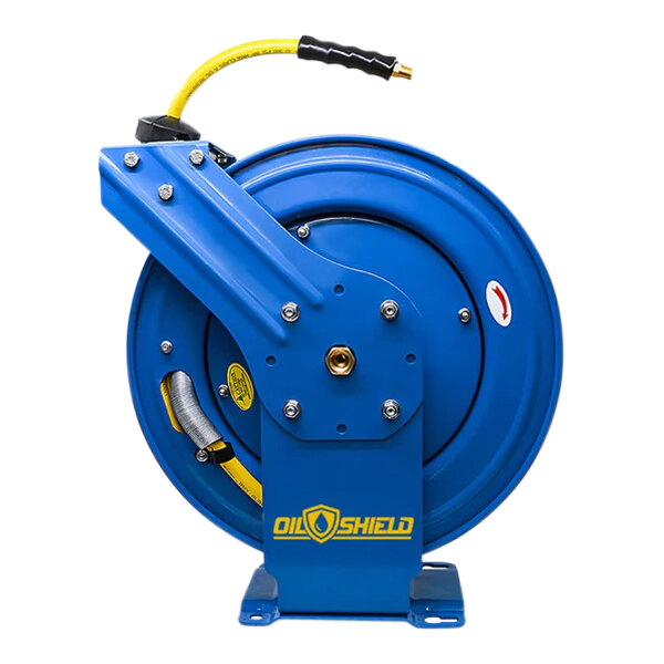 BluBird OSRHD1250 OilShield 1/2" x 50' Single Arm Retractable Rubber Air Hose Reel with 3' Lead-In Hose
