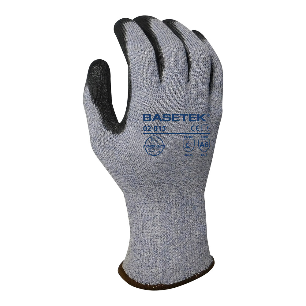 Armor Guys Basetek 02-015-L Blue A6 HDPE Gloves with Black Polyurethane Palm Coating - Large