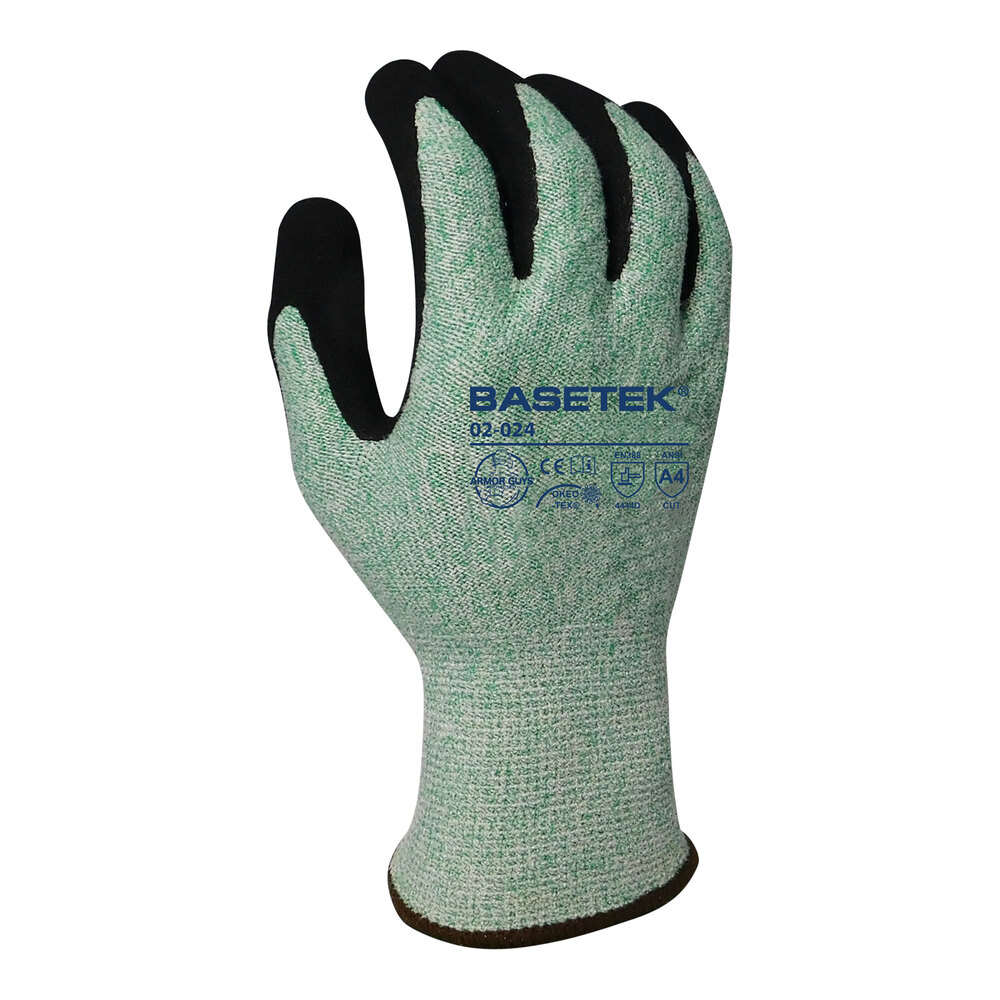 Armor Guys Basetek 02-024-XL Green A4 HDPE Gloves with Black HCT Microfoam Nitrile Palm Coating - Extra Large