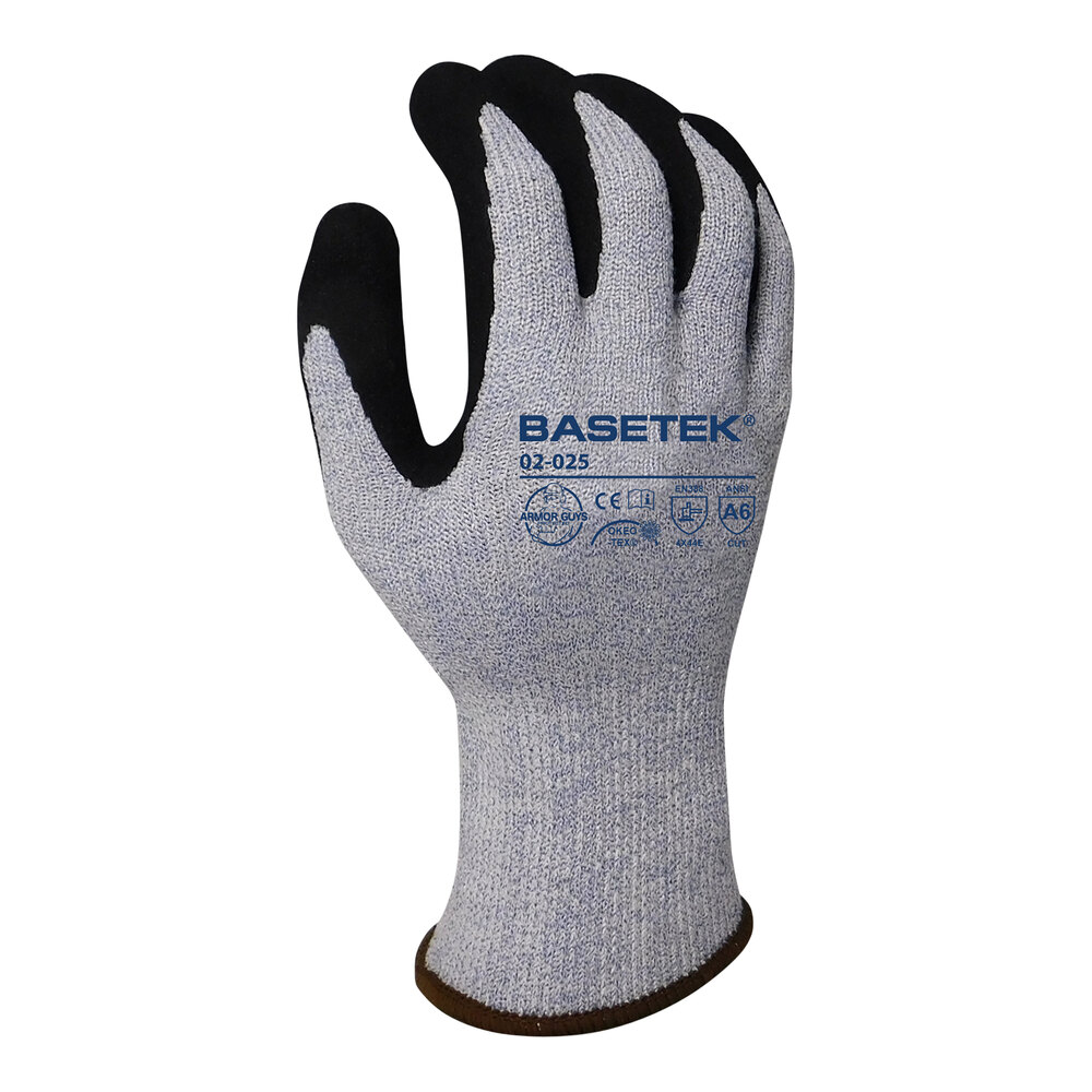 Armor Guys Basetek 02-025-L Blue A6 HDPE Gloves with Black HCT Microfoam Nitrile Palm Coating - Large