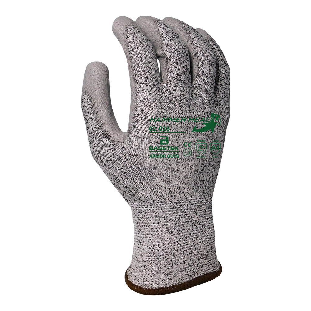 Armor Guys Basetek Hammer Head 4 02-028-M Salt and Pepper A4 HDPE Gloves with Gray Polyurethane Palm Coating - Medium