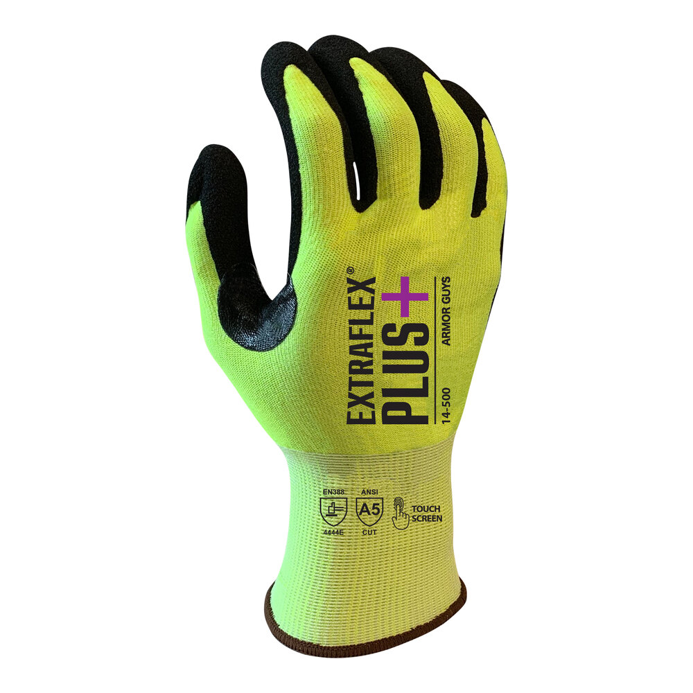 Armor Guys Extraflex Plus 14-500-XL Hi-Vis Yellow 15 Gauge A5 HCT Microfoam Nitrile Gloves - Extra Large
