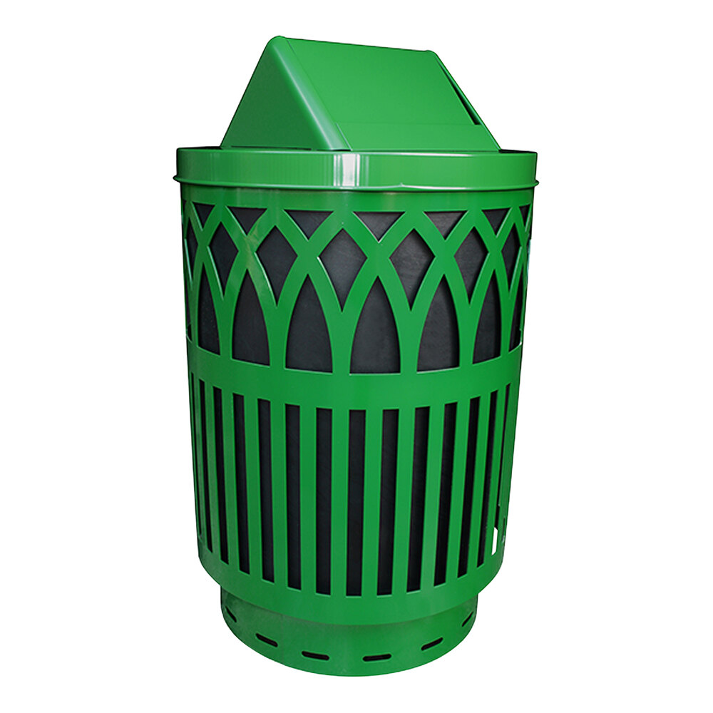 Witt Industries COV40P-SWT-GN Covington 40 Gallon Green Steel Round Outdoor Decorative Trash Can with Swing Top Lid
